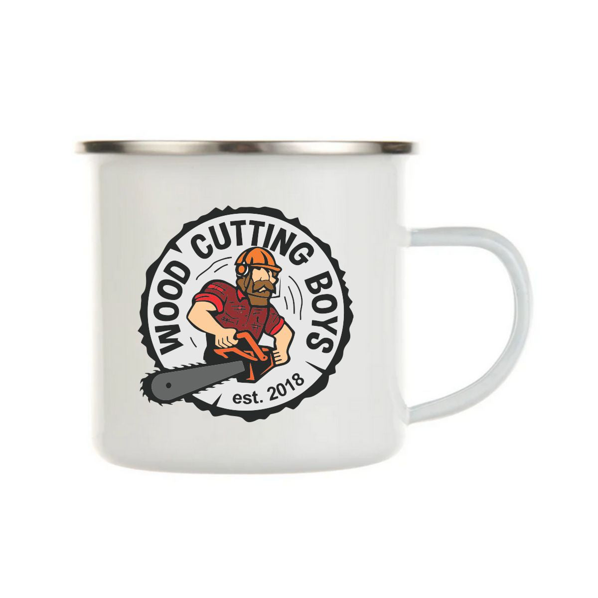 Wood Cutting Boys Enamel Mug 12oz