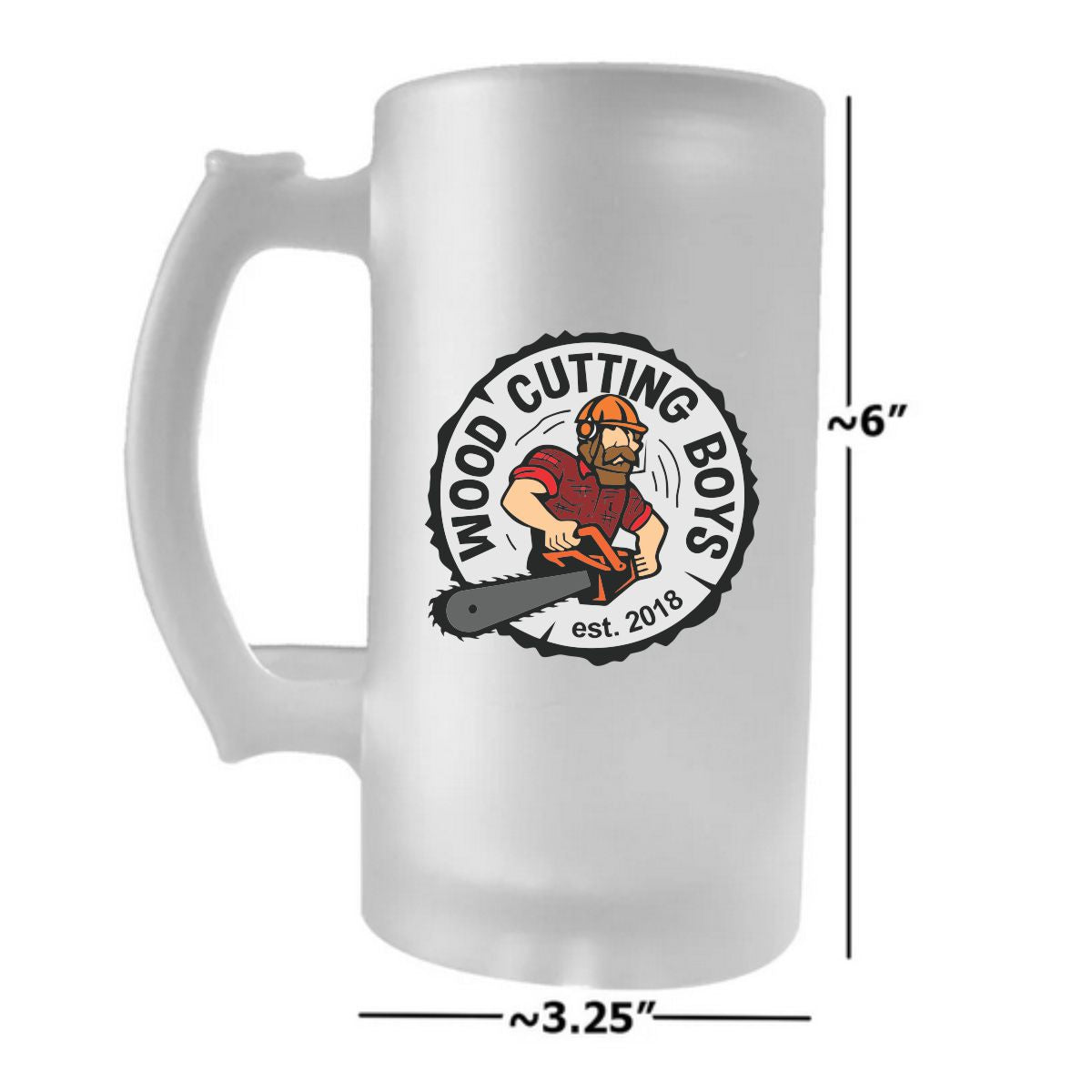 Wood Cutting Boys Frosted Beer Mug 16oz