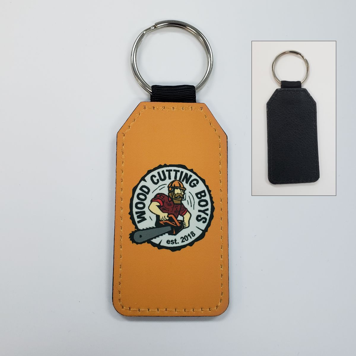 Wood Cutting Boys Leather Keytag