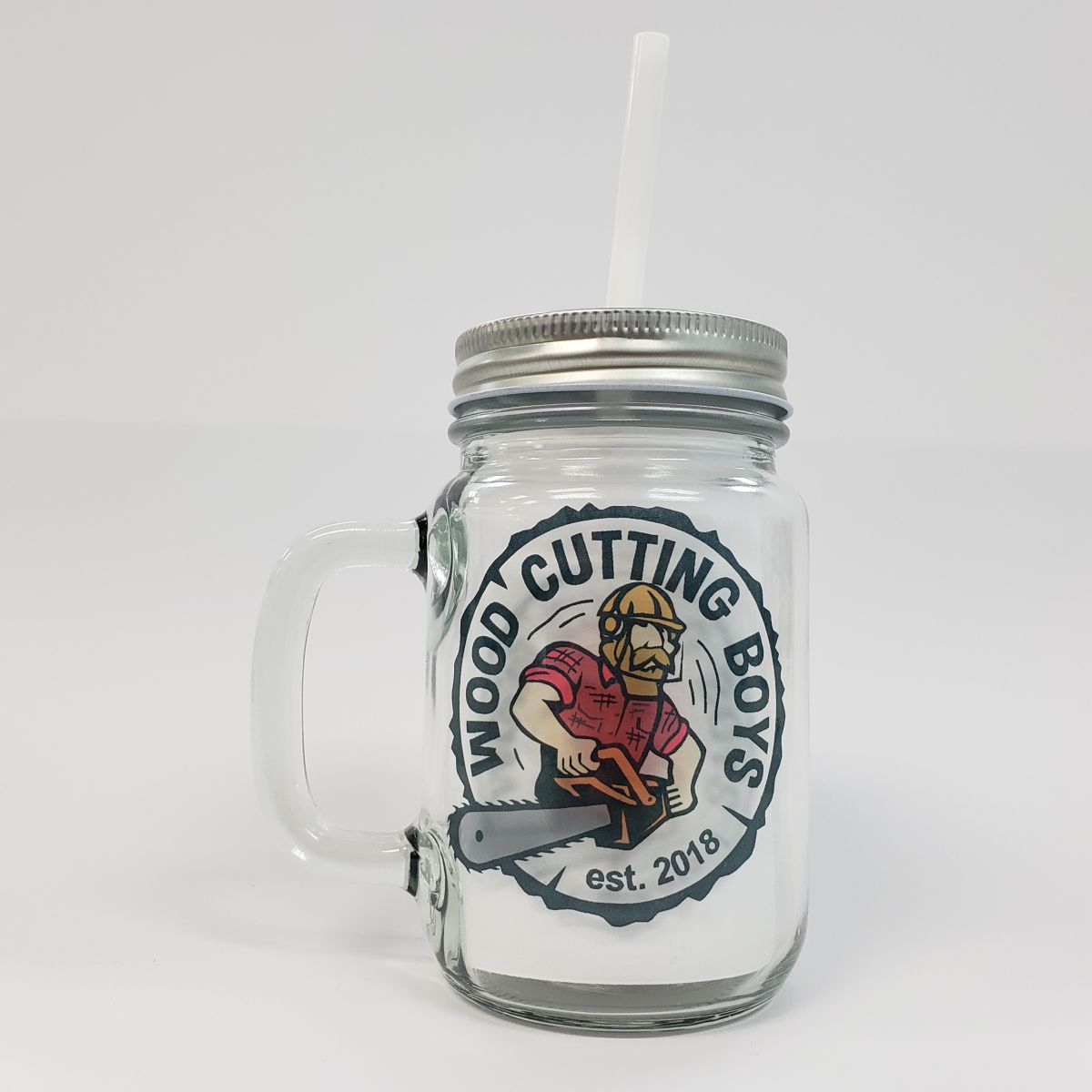 Wood Cutting Boys Mason Jar